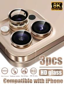 MIGAE 3 buah - Pelindung Lensa Kamera 18 Pro/18 Pro Max/17 Pro Max/17 Pro/16 Pro Max/16 Pro, Pas Tak Terlihat 1:1, Kaca Tempered 9H Ultra Jernih, Penutup Kamera Independen Logam, Aksesori Ponsel, Kompatibel dengan Casing Ponsel, Emas Gurun - Coklat - View 33