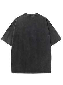 1 camiseta de mujer de algodón lavado vintage - camiseta de manga corta con cuello redondo de estilo vintage, camiseta con estampado, top de moda de verano ligero y suave, camiseta de uso casual. |   Camiseta Vintage Lavada |   Aspecto retro a la moda, 180g, 100% algodón - Negro - Ver 2