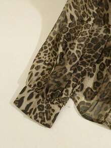 Blusa de mujer con cuello plisado, botones y lazo, con estampado de leopardo - Multicolor 2 - Ver 4