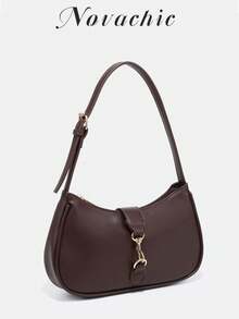 Novachic,1pc Retro Minimalist Hook Decor Adjustable One Shoulder Strap Crescent Shape Bag, Suitable For Date, Outing, Party - Coffee - View 2