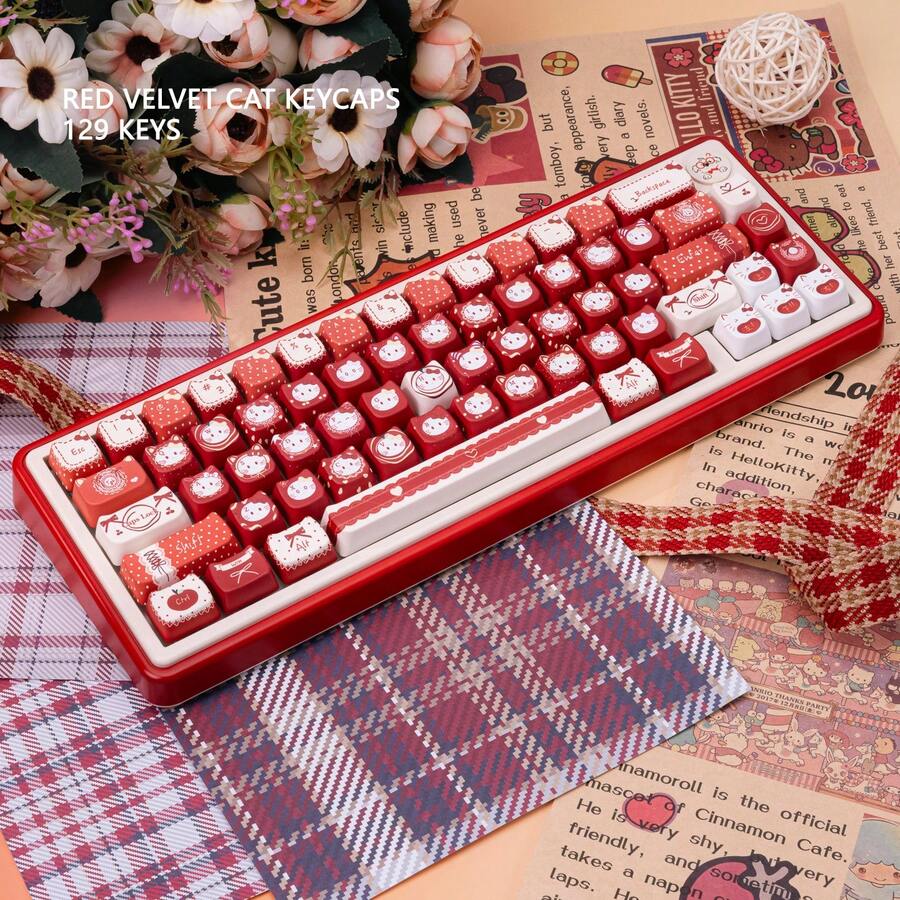 猫咪可爱键帽，MOA 五边热升华 PBT 材质，适用于机械键盘 - 查看 1