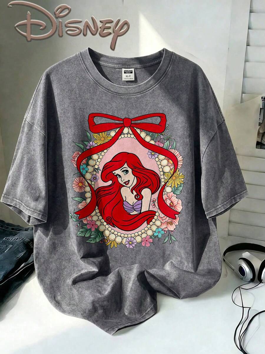 Disney Oversize Round Neck Washed T-Shirt With Disney Ariel Print, Disneyland, Disney Animal Kingdom, Disney Family Vacation Trip, Summer Outfits For Women, Vacation Outfits Women, Dresses,, Dresses For Women, Summer Clothes, Summer Tops, Capris For Women, Rompers For Women, Jeans For Women, Jorts, Graphic Tees Women, Tank Tops Women, Dresses For Women Summer, Summer Tops, Summer Clothes, Summer, Swimsuits For Woman, Bathing Suits For Women, Bikinis, White Tank Top, Women Sweatshirts & Hoodies, Cord Sets For Women, Trajes Elegantes De Mujer, Conjuntos De Dos Piezas Para Mujer, Skirt Two Piece Set, Conjuntos De Mujer, Blusas, Trajes De Mujer Casual, Free Shipping, Co Ords Sets Women, Faldas - Grey - View 1