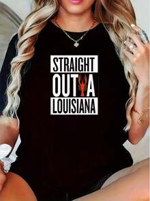 Louisiana Style Casual Crayfish T-Shirt - 100% Pure Cotton, 220 Grams, Casual Style, With Crayfish Designs And Cajun Text, Designed For Crayfish Season And Everyday Wear, A Must-Have Louisiana Cultural Garment (Available In Black/Orange/White) A Must-Have - 黑色 - 查看 1