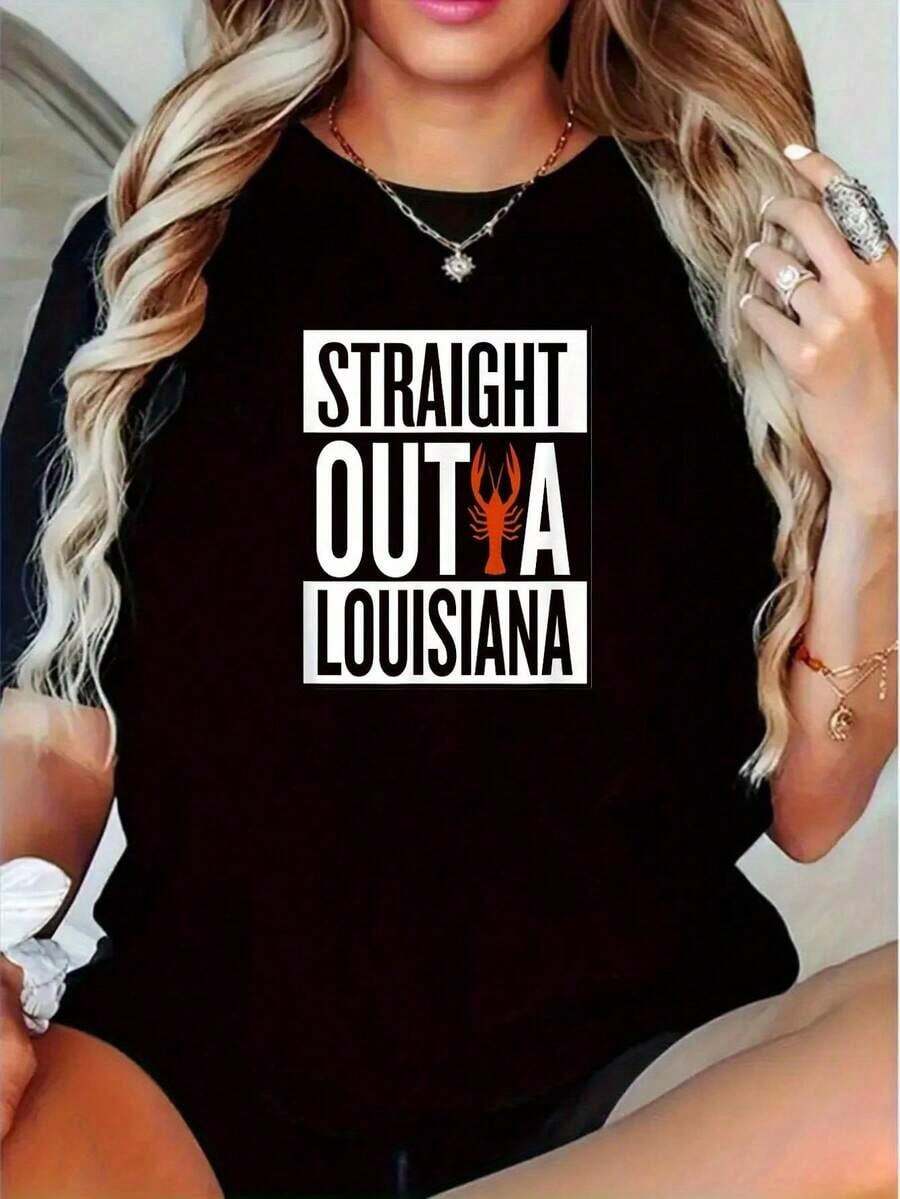 Louisiana Style Casual Crayfish T-Shirt - 100% Pure Cotton, 220 Grams, Casual Style, With Crayfish Designs And Cajun Text, Designed For Crayfish Season And Everyday Wear, A Must-Have Louisiana Cultural Garment (Available In Black/Orange/White) A Must-Have - 黑色 - 查看 1