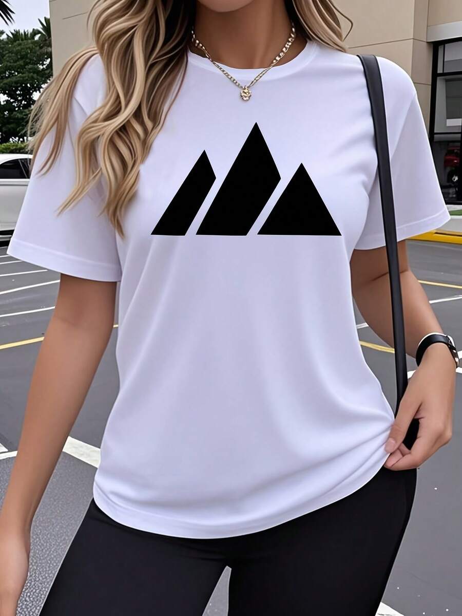 1 Women's Short Sleeve T-Shirt, Creative Artistic And Modern Design, Fun And Printed Pattern, Elastic Round Neck Top, Comfortable Set For Spring, Summer And Outdoor Activities, Cute Y2K Style, Loose, Casual And Easy To Wear, Round Neck Top - 白色 - 查看 1