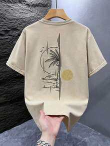 1 Piece Men's Graphic Print T-Shirt, Summer Beachwear, Loose Fit Short Sleeve T-Shirt. This Men's T-Shirt Has A Casual, Vacation-Style Design, Perfect For Beach Getaways As Well As Everyday Wear. - 米色 - 查看 3