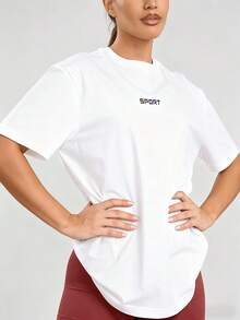 Women's Sports Top With A Round Neck, Quick-Drying, Ideal For Running, Yoga, And Summer Wear. Breathable, With A New Print, Loose Fit, And Short Sleeves. - 白色 - 查看 1