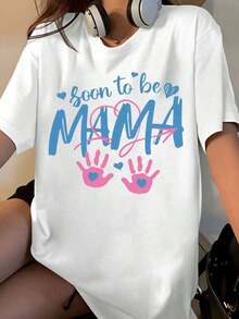 "Soon I'll Be A Mom" T-Shirt For Expectant Mothers, Pregnancy Announcement Gift, Maternity Clothes, Maternity Celebration T-Shirt, Casual Top For Women - 白色 - 查看 1
