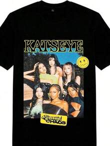 KATSEYE The Beautiful Chaos Group Photo T-Shirt, Retro Casual Girl Group T-Shirt, Women's Blouses, Blouses, Casual Blouses For Women, Informal Blouses For Women, Women's Tops, Tops, Unisex. - 黑色 - 查看 1