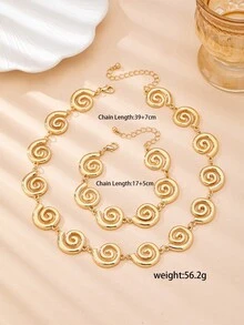 2pcs Fashionable Personalized Delicate Versatile Stylish Symbol Splice Necklace & Bracelet Set, Suitable For Women's Daily Wear - Golden Yellow Two-piece Set - View 4