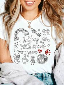 Heartfelt Teacher Appreciation Graphic T-Shirt 100% Cotton Oversized Soft Breathable Casual Crewneck Short Sleeve Top Thank You Teacher Best Teacher Educator Gift Teachers Educators School Staff Gift Givers Cute Aesthetic - 白色 - 查看 5