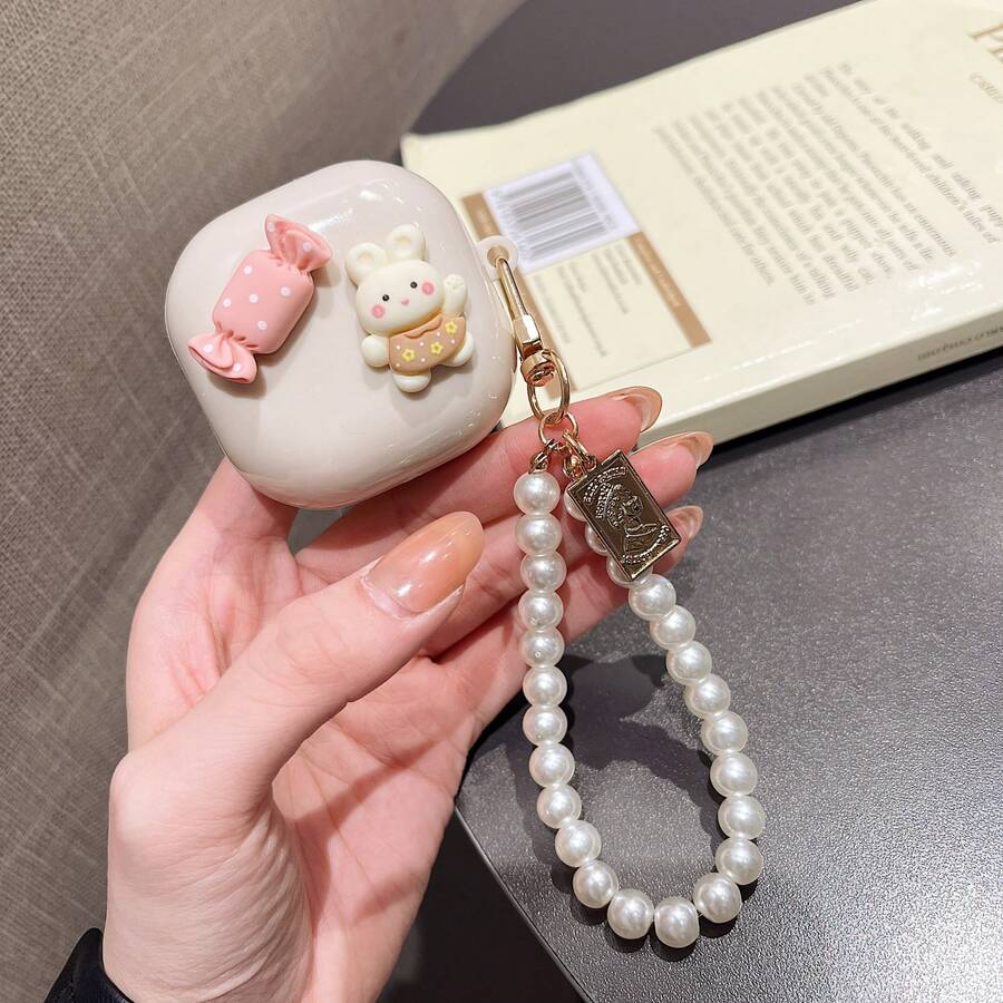 1个可爱糖果兔子+手链保护套,适用于三星Galaxy Buds Pro/FE/Buds Core、Buds Live、Buds2、Buds2 Pro无线蓝牙耳机,软壳女款 - 彩色 - 查看 1