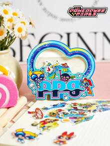 THE POWERPUFF GIRLS 20 miếng dán PET hình Powerpuff Girls, hình hoạt hình, chống thấm nước, hình Blossom, Bubbles và Buttercup dùng cho bình nước, máy tính xách tay, sổ tay, album ảnh. - Màu xanh nhạt - Xem 1