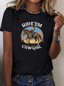 Under The Radar Women's Denim Print Crew Neck T-Shirt, Casual Short Sleeve Top For Spring And Summer, Women's Clothing - Unisex Loose Fit Cotton Short Sleeve Crew Neck T-Shirt, Vintage Urban Style - 彩色 - 查看 6