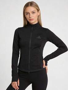 Áo khoác thể thao dài tay cổ đứng, khóa kéo, dáng suông, đa năng adidas SLIM KNIT JKT LOGO màu đen dành cho nữ KF2666 - màu đen - Xem 1
