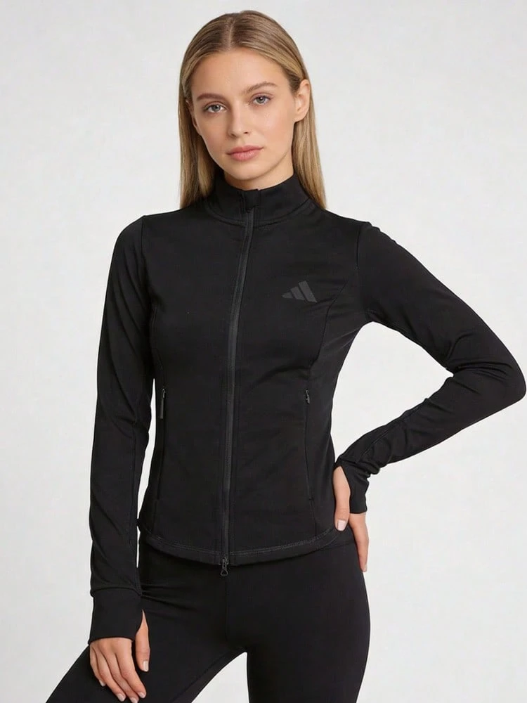Áo khoác thể thao dài tay cổ đứng, khóa kéo, dáng suông, đa năng adidas SLIM KNIT JKT LOGO màu đen dành cho nữ KF2666 - màu đen - Xem 1