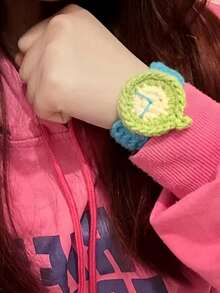 1pc Handmade Knitted Yarn Small Watch, Creative Gift For Couples, Bracelet, Wristband, Jewelry - Multicolor - View 4