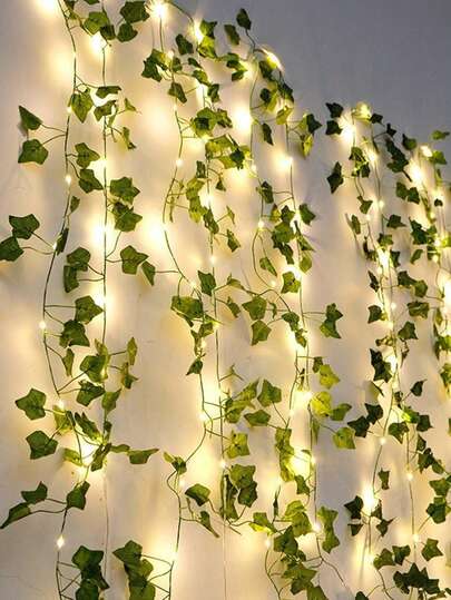 1pc Battery Powered Green Leaf Shaped LED Vine Fairy Lights, Suitable For Garden Party, Wedding, Home, Balcony, Camping, Yard Decor