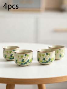1/2/4/6pcs Camellia Ceramic Tea Cups, Ru Kiln Floral Ceramic Mugs, Water Cups, Coffee Cups, Suitable For Home, Gatherings, Parties, Gift Giving - Multicolor - View 7