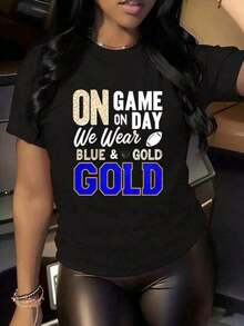 Women's Short-Sleeve Sports T-Shirt For Sporting Events: On Game Day, We Wear Blue And Gold Women's Soccer Jerseys. University-Style T-Shirt In Blue And Gold, Suitable For Sporting Events, Parties, Sports, And Other Celebrations. - 黑色 - 查看 6