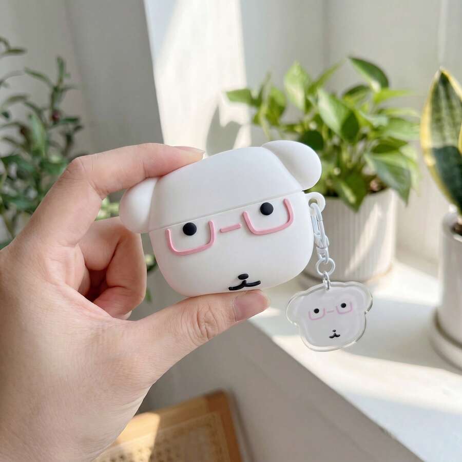 1个眼镜狗造型蓝牙耳机保护套,适用于 Pro/Pro2/Pro3/AirPods4 - 白色 - 查看 1