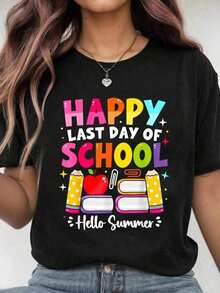 Camiseta 100% Algodón para Celebrar el Fin del Año Escolar, para Maestros y Estudiantes, para Celebrar el Último Día - Negro - Ver 6