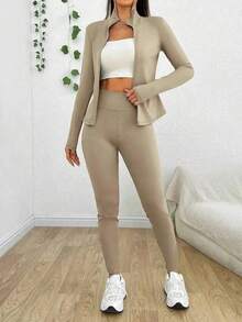 New Women's Slim-Fit All-In-One Set In Solid Color, Suitable Commuting, Dating And Family Gatherings. - Apricot - View 7