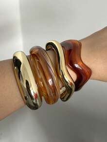 4/1pc Vintage Minimalist Casual Resin & CCB Material Bangle Bracelet, Versatile Daily Wear, Stackable, Perfect Gift Choice - Multicolor - View 3