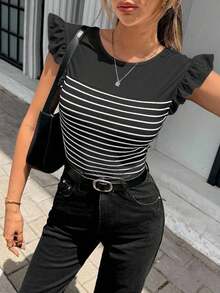 Camisola sin espalda de manga corta con estilo de calle francés de primavera/verano para mujeres - Negro - Ver 3