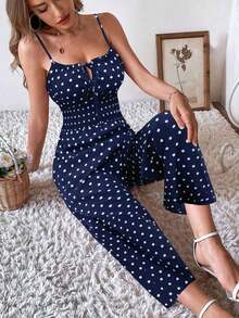 Mono casual de mujer con estampado de lunares y lazo delantero, para verano - Multicolor - Ver 1