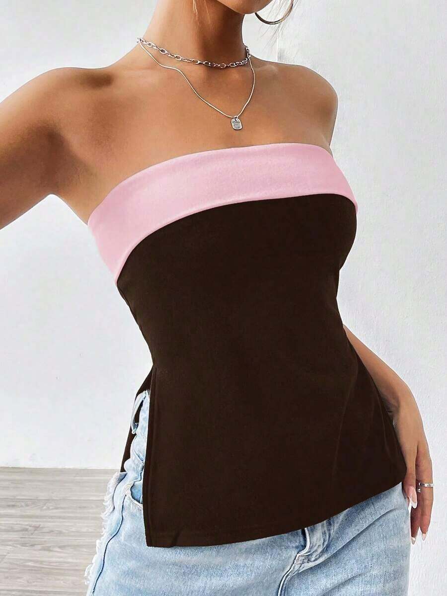 Top tubo con bloqueo de color negro y estilo Y2K para mujer en verano - Multicolor - Ver 1