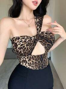 Camiseta sin mangas ajustada con tiras cruzadas huecas, estilo sexy y casual para mujer, Y2K - Negro 2 - Ver 4