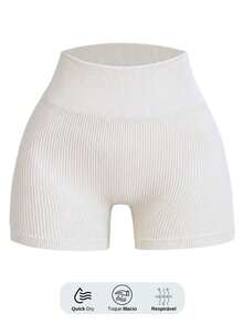 SET OF 3 SEAMLESS RIBBED SHORTS – HIGH COMPRESSION - 黑色/灰色/米色 - 查看 4