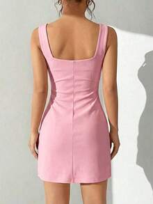 Vestido Sin Mangas Con Dobladillo Con Abertura Alta - Rosa - Ver 2