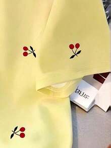 Camiseta regular de mujer, efecto de mezclilla con contraste de color y estampado de perrito de mezclilla - Multicolor 9 - Ver 3