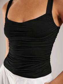 Camiseta de tirantes de unicolor minimalista para mujer - Negro - Ver 7