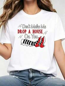 Women's Casual Summer Short Sleeve Crew Neck T-Shirt, Fun Wizard Of Oz Print, Loose Fit, Summer Tops, Women's Tops, For Daily Outings, Mother's Day Gift, Black, Short Sleeve - 白色 - 查看 12