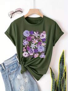 Camiseta Básica Diaria para Mujer, Cuello Redondo, Holgada y Cómoda, Manga Corta - Blanco - Ver 9