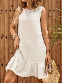 Vestido mini casual, de fiesta y de viaje con rayas y fruncido para mujer - Albaricoque - Ver 5