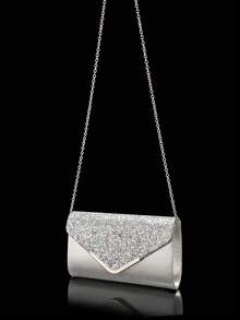Glitter V-Shaped Clutch Bag - Silver - View 7