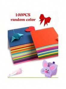 100pcs Vibrant Craft Paper Set, 10 Assorted Colors, Ideal For Origami, Arts & Crafts, Office Supplies, Scrapbooking, Sewing, Paper Craft Tools - Premium Quality Paper Material - Multicolor - View 5