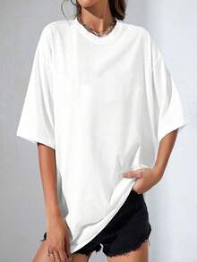1 camiseta casual de algodón puro para mujer con un diseño divertido, ¡un regalo elegante y versátil para citas! Ligera y transpirable, adecuada para todo tipo de cuerpos, creando sin esfuerzo un look moderno. 180g 100% Algodón. - Blanco - Ver 2