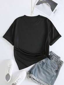 1 Piece Of Unisex Women's T-Shirt, Sporty And Casual, 180g, 100% Cotton - 黑色 - 查看 3