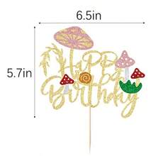 Grehge opper Mushroom Birthday Cake Toppers Decorations for Girls Boys Glitter Gold Mushroom snail Happy Birthday Decorations Theme Party Supplies - como en la imagen - Ver 4