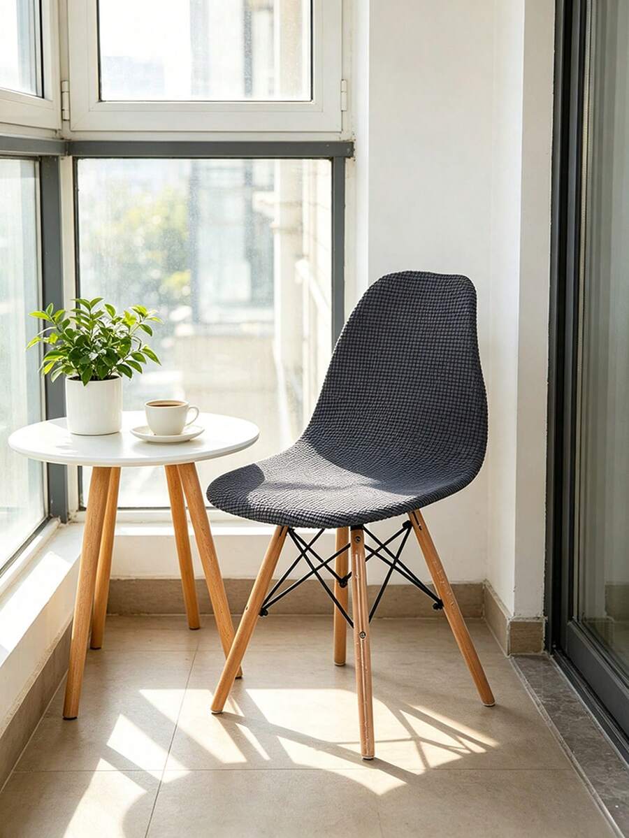 1pc Solid Color Chenille Eames Chair Cover, High Elasticity Thickened Dust-Proof And Waterproof, Suitable For All Seasons Living Room Kitchen Home Decor Curved Shell Chair Slipcover - Dark Grey - View 1