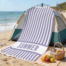 1pc Ultra Soft Purple Striped Summer Pattern Beach Towel, Suitable For Beach, Pool Party, Vacation - Beach & Pool Accessories - Style2 - View 8