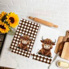 2 pezzi Asciugamani da cucina in stile fattoria vintage con motivo a quadri e mucca delle Highland, rettangolari, in morbido microfibra, panni da cucina, stracci per la pulizia, asciugamani da bagno, asciugamani da tè e cottura, decorazione per la cucina, regalo per il riscaldamento della casa, regalo di compleanno, salviette per la pulizia del bagno, asciugamani decorativi - Multicolore - Visualizzare 7