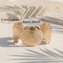 1pc Vintage Fashionable Seashell Metal Adjustable Bangle Bracelet, Versatile For Daily, Vacation, Commute - Gold - View 4