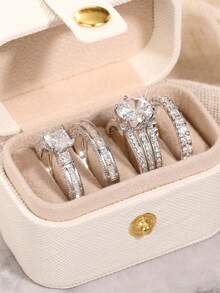 4pcs Elegant Cubic Zirconia Stone Rings Set With Gift Box, Suitable For Women, Applicable For Wedding, Engagement, Anniversary Party, Jewelry Valentine's Day Gift And More - 1# - View 2