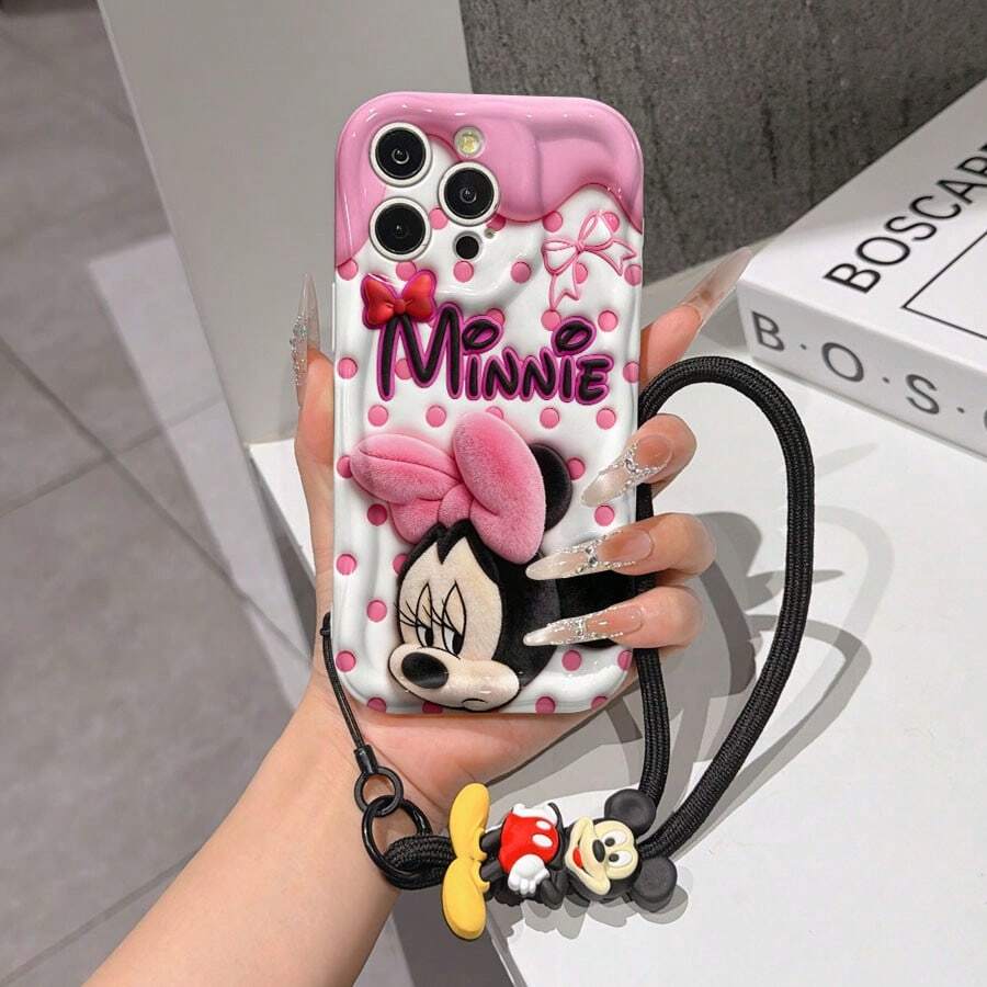 This Disney Mickey Mouse Lanyard Phone Case Is Fully Covered In TPU Material. It's Shockproof, Lightweight, And Compatible With IPhone17/16/11/13/15/15 Plus/15 Pro/15 Pro Max/12/14 Pro Max/11 Pro Max/12 Pro/12 Pro Max/13. This Phone Case Makes A Popular Birthday Gift Or Business Gift; It's Durable, Stain- And Fingerprint Resistant, And Suitable For Both Men And Women. The Set Also Includes A Mickey Mouse Phone Case And A Mickey Mouse Plush Bracelet. It's A Perfect Gift For Friends And Family. This Stylish Phone Case Is Fun, Lightweight, And Durable. IPhone17 Pro Max Phone Case, Minnie Mouse Phone Case. - 白色 - 查看 1